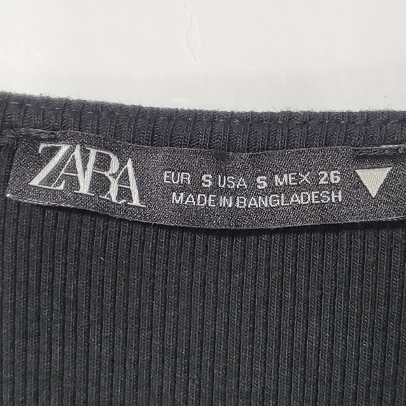 Zara V-Neck Ribbed Mini Bodycon Dress Black Size Small - Picture 2 of 6